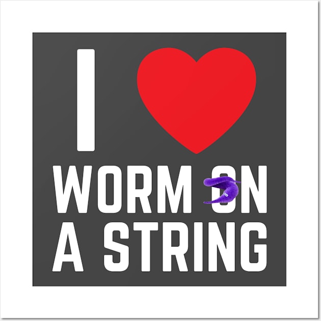 I heart I love Worm on a String Meme Wall Art by BobaPenguin